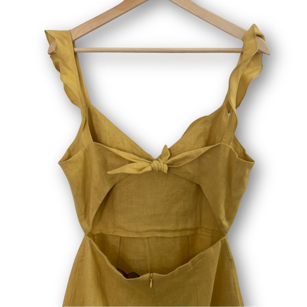 NWT Reformation Loren Linen Dress in Dijon Yellow Size 6 Fit & Flare - Picture 4 of 6